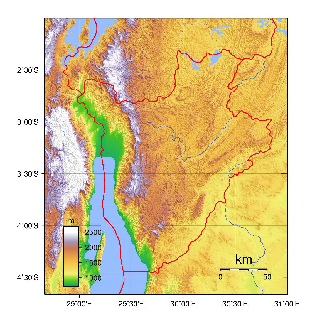 Large physical map of Burundi