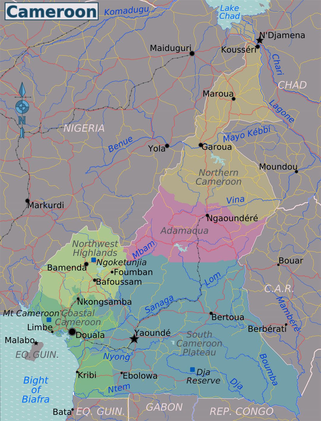 Large regions map of Cameroon