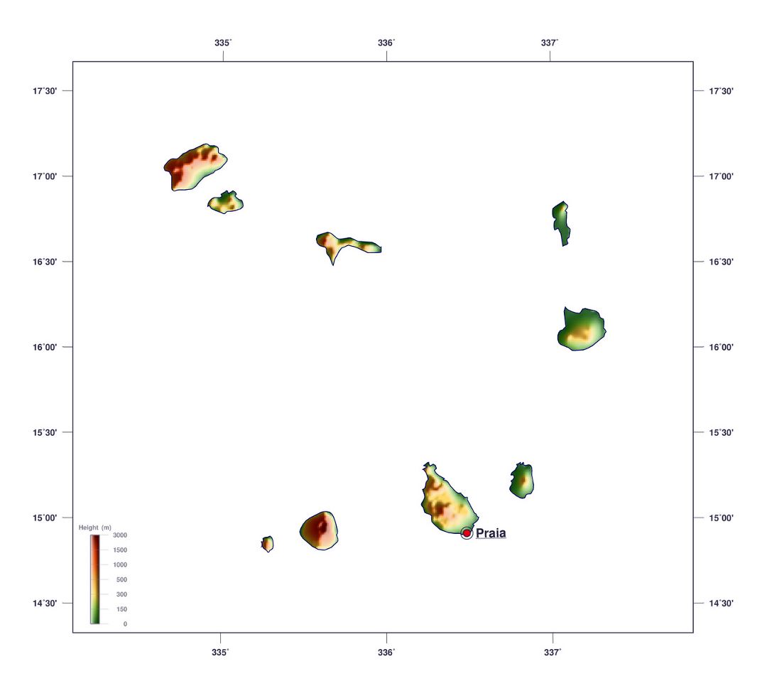 Large elevation map of Cape Verde