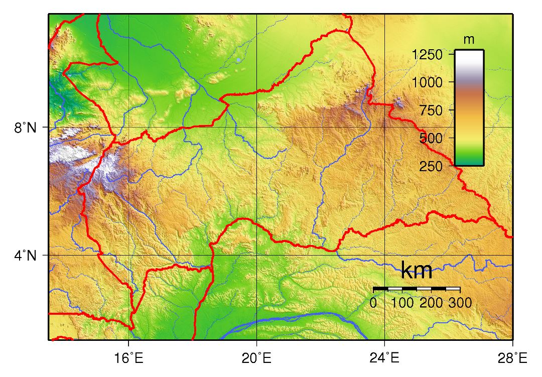 Large physical map of Central African Republic