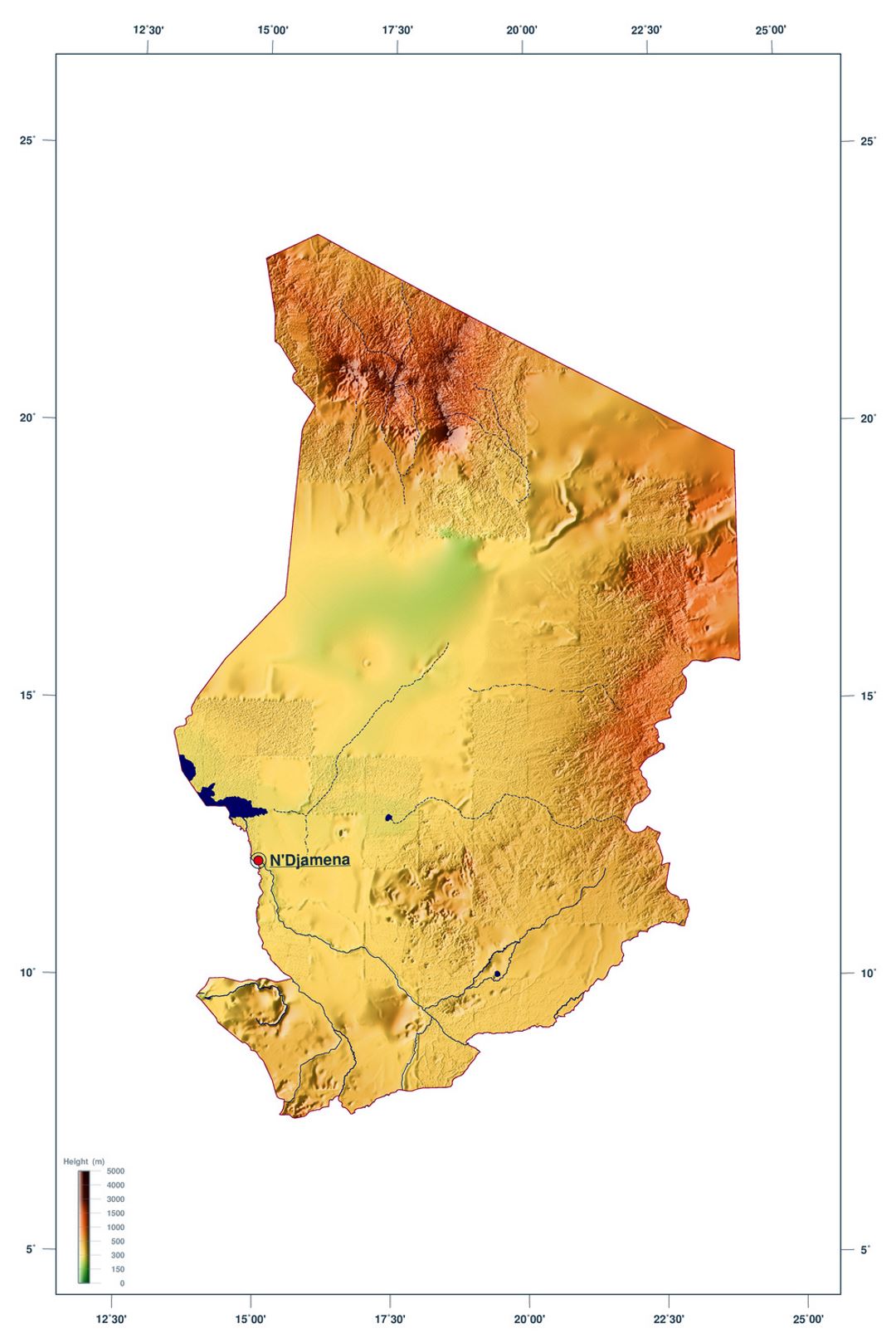 Detailed elevation map of Chad