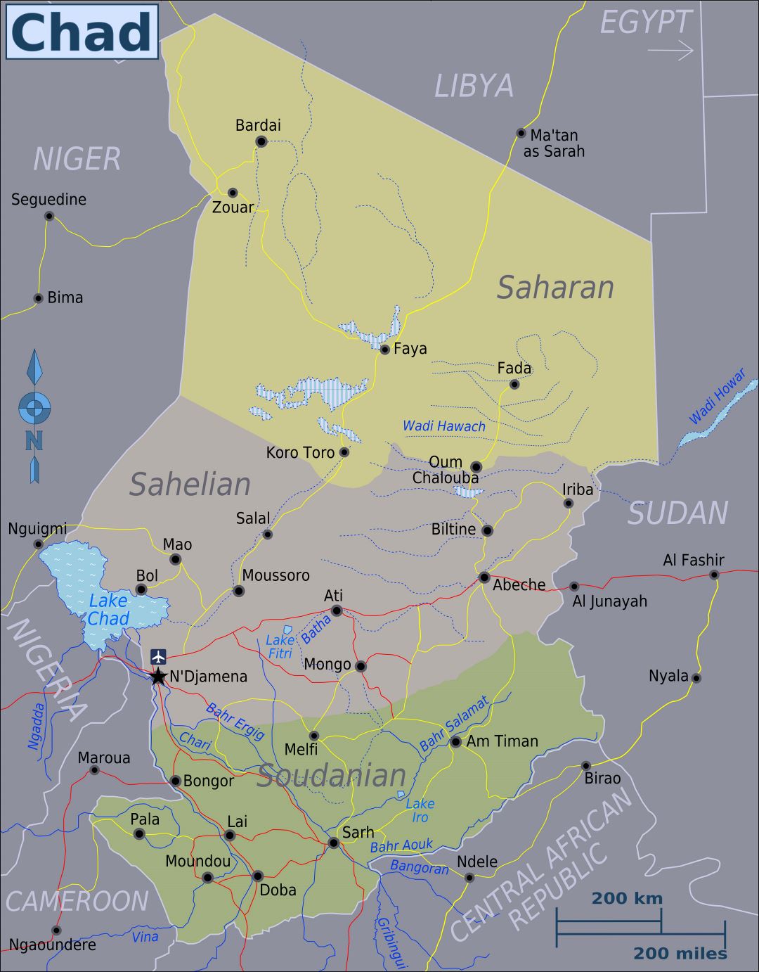 Large regions map of Chad