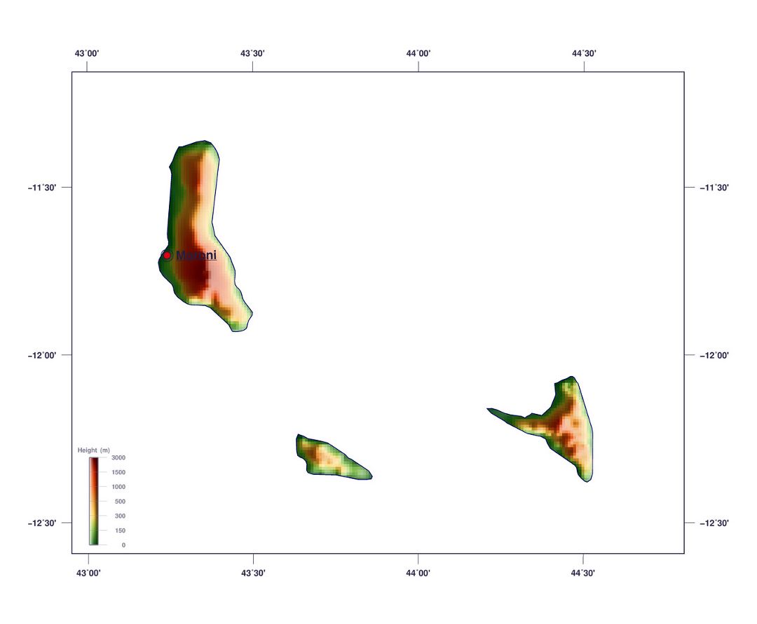 Detailed elevation map of Comoros