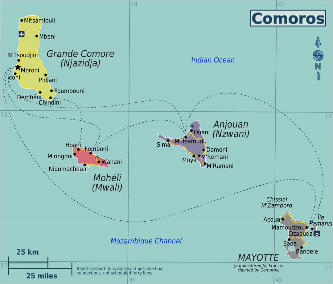 Large regions map of Comoros Islands