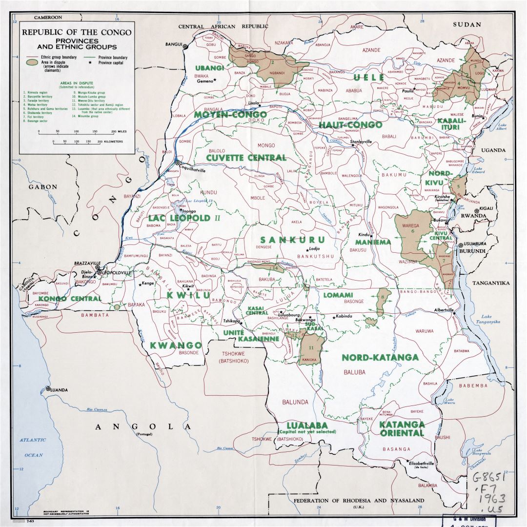 Large scale map of Republic of the Congo with provinces and ethnic groups - 1963