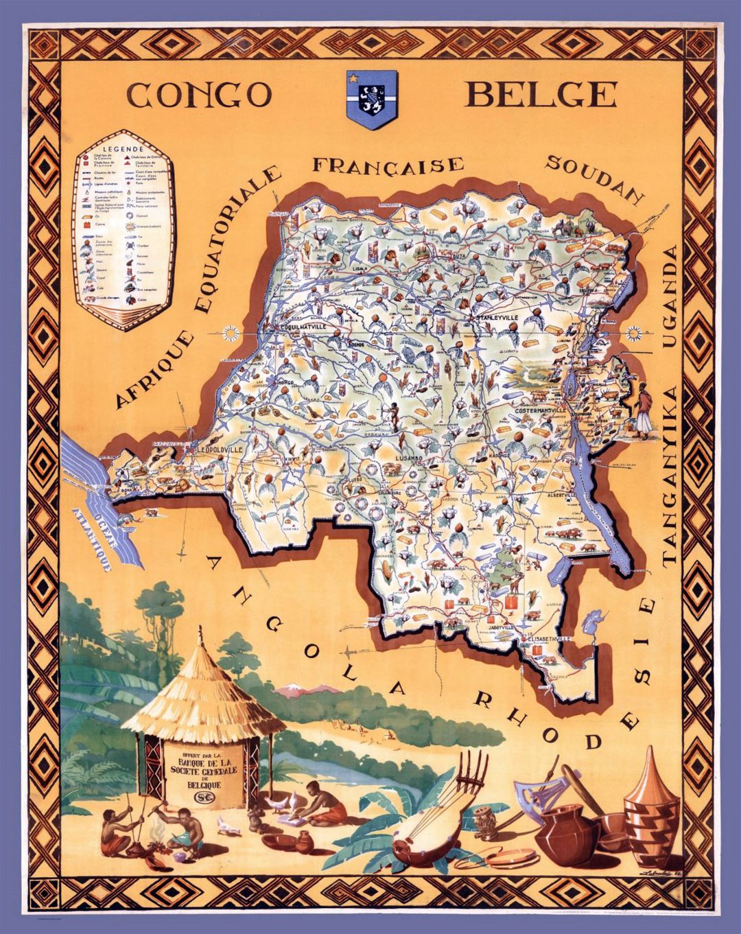 Tourist illustrated map of Congo Democratic Republic