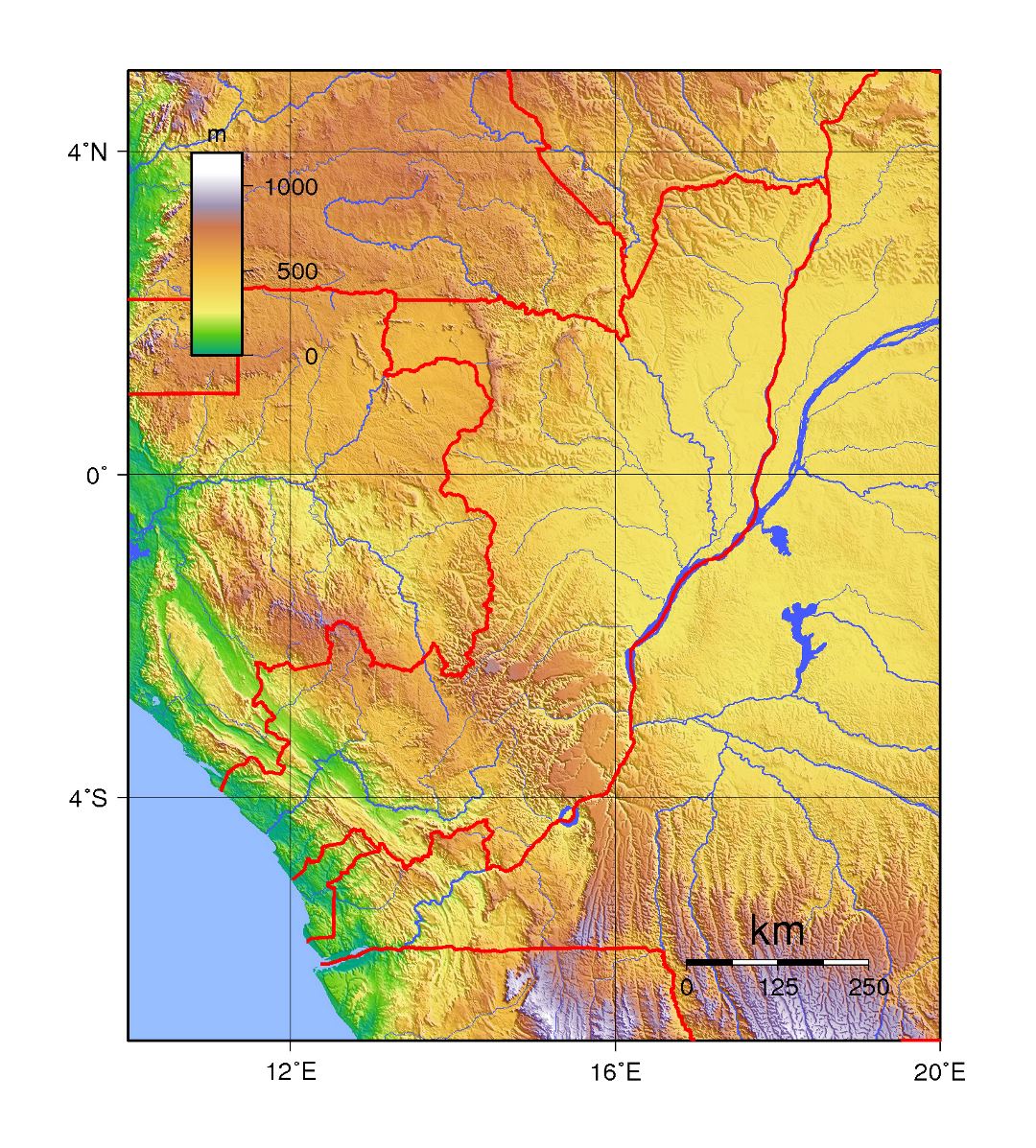 Detailed physical map of Congo