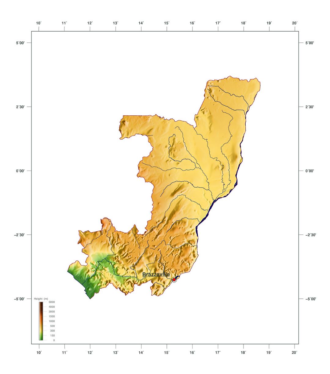Large elevation map of Congo