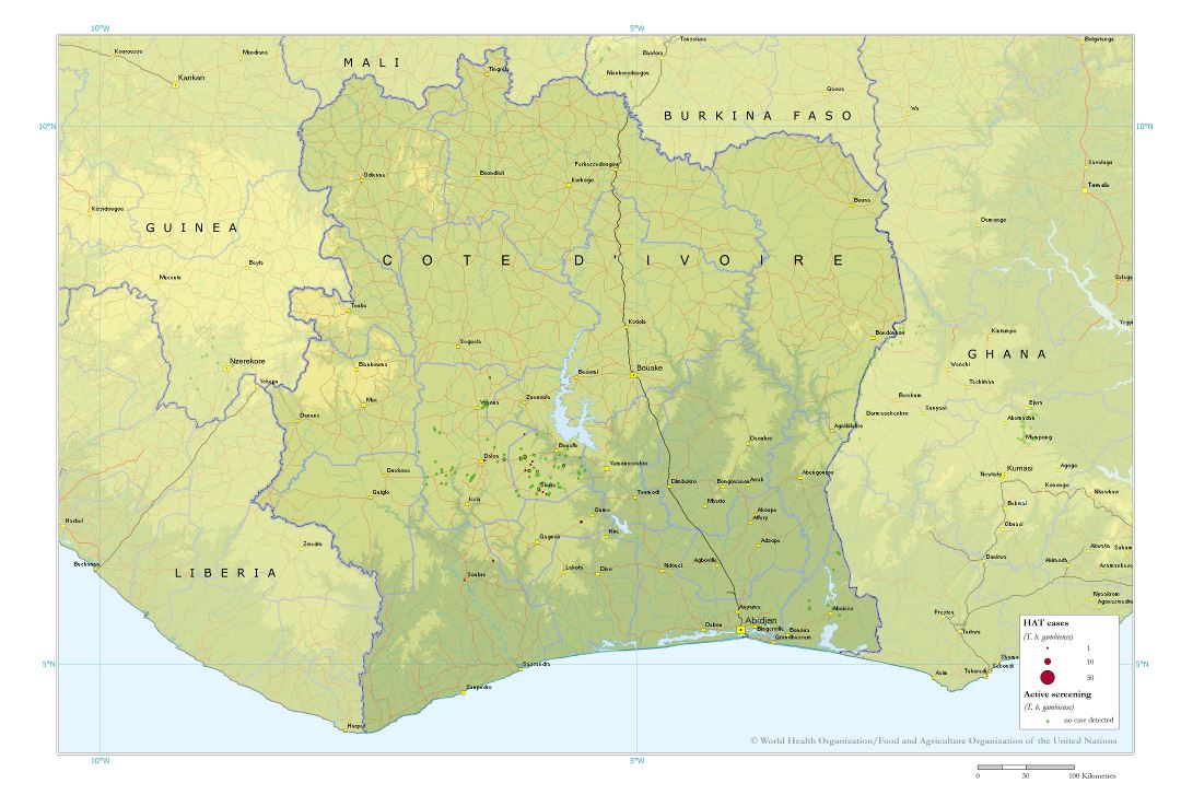 Large detailed map of Cote d'Ivoire