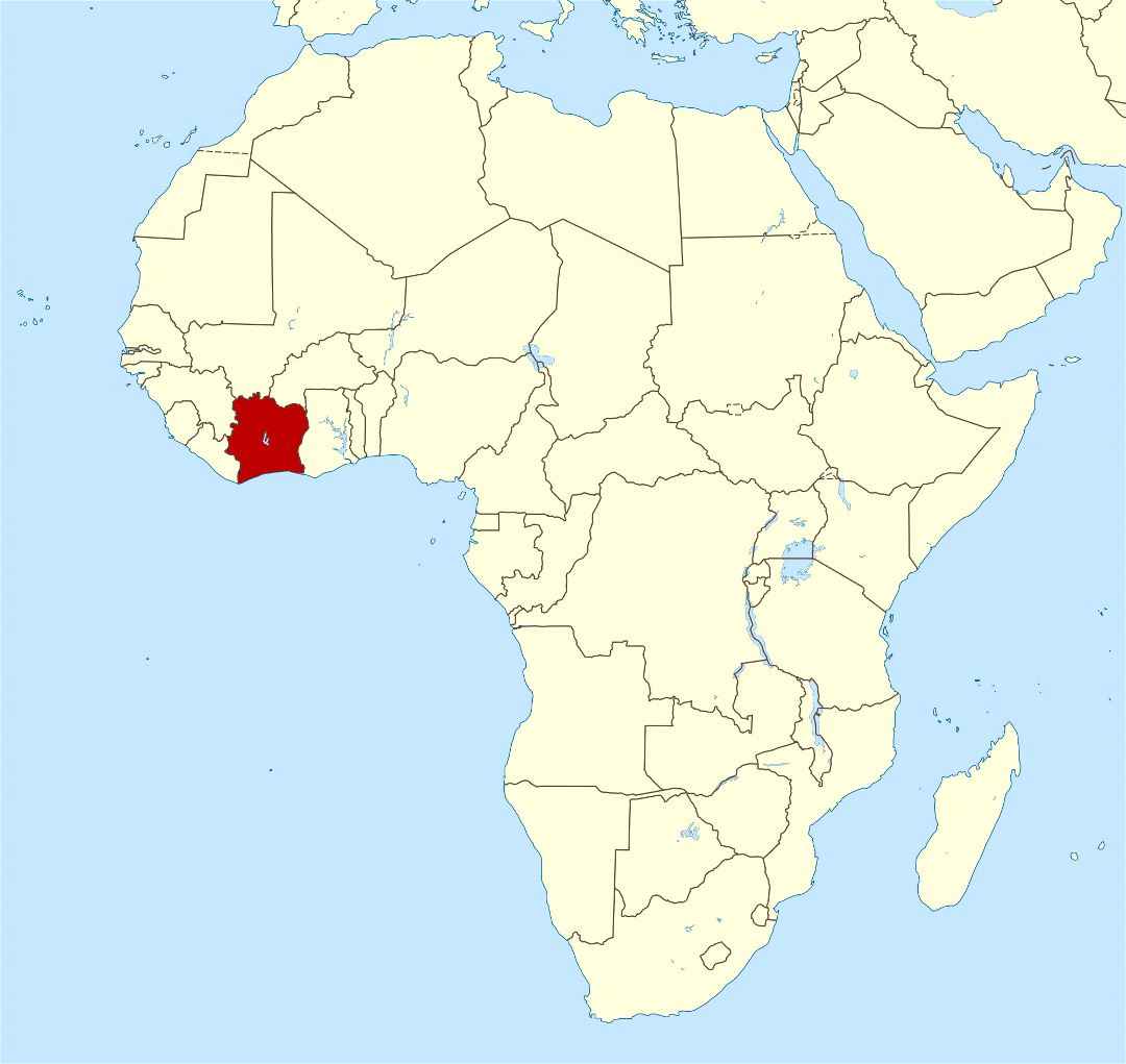 Large location map of Cote d'Ivoire in Africa