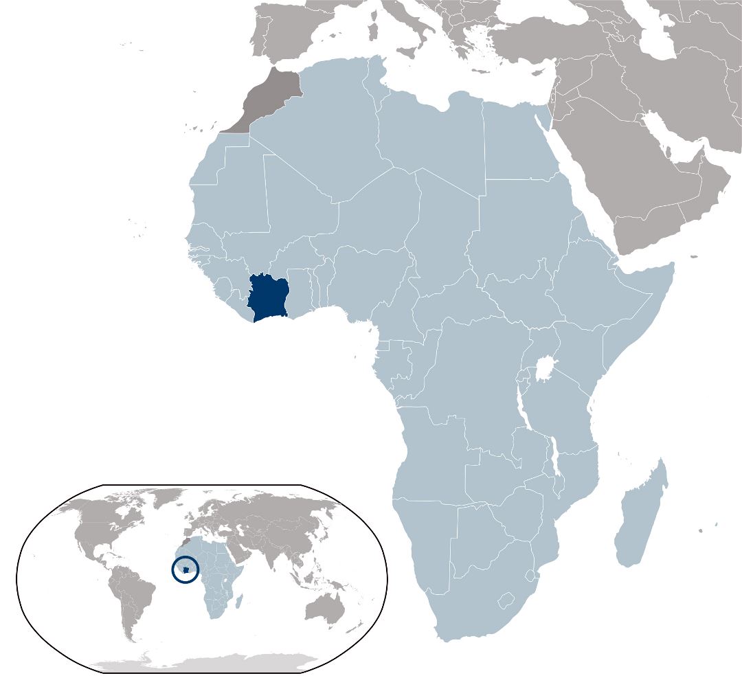 Large location map of Ivory Coast