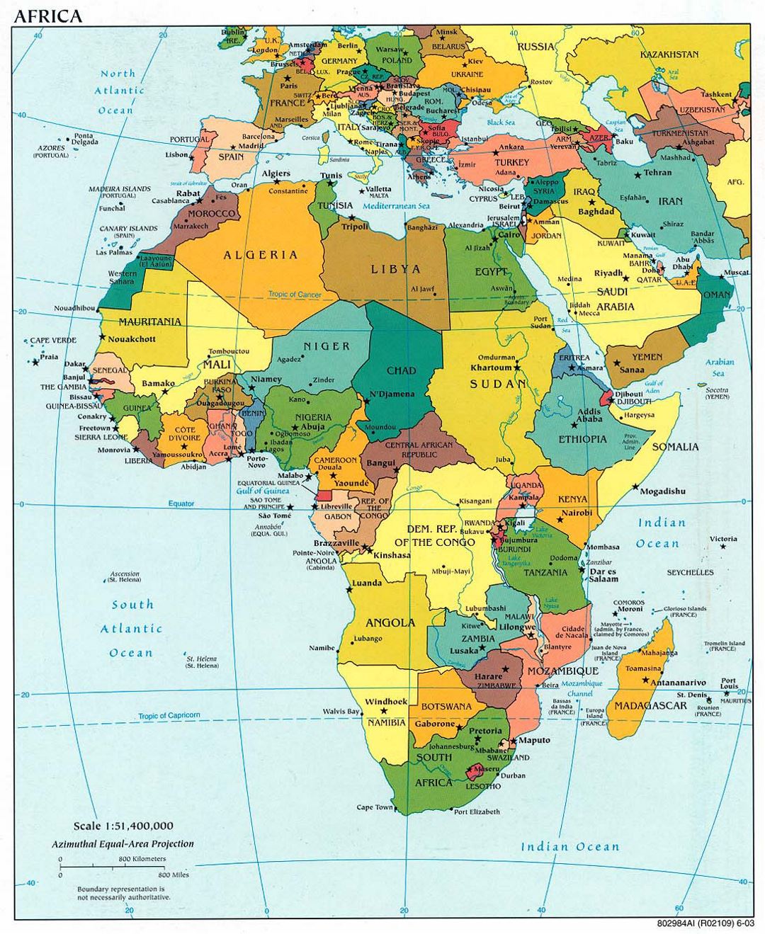 Detailed political map of Africa with capitals - 2003