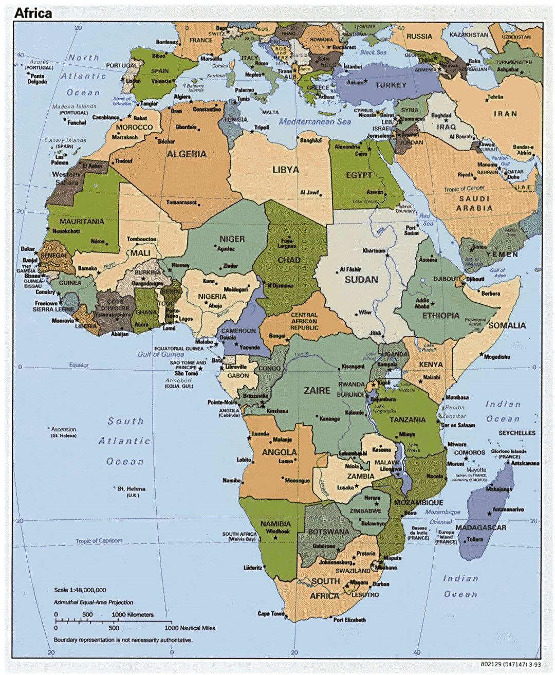 Detailed Political Map Of Africa With Major Cities And Capitals 1993