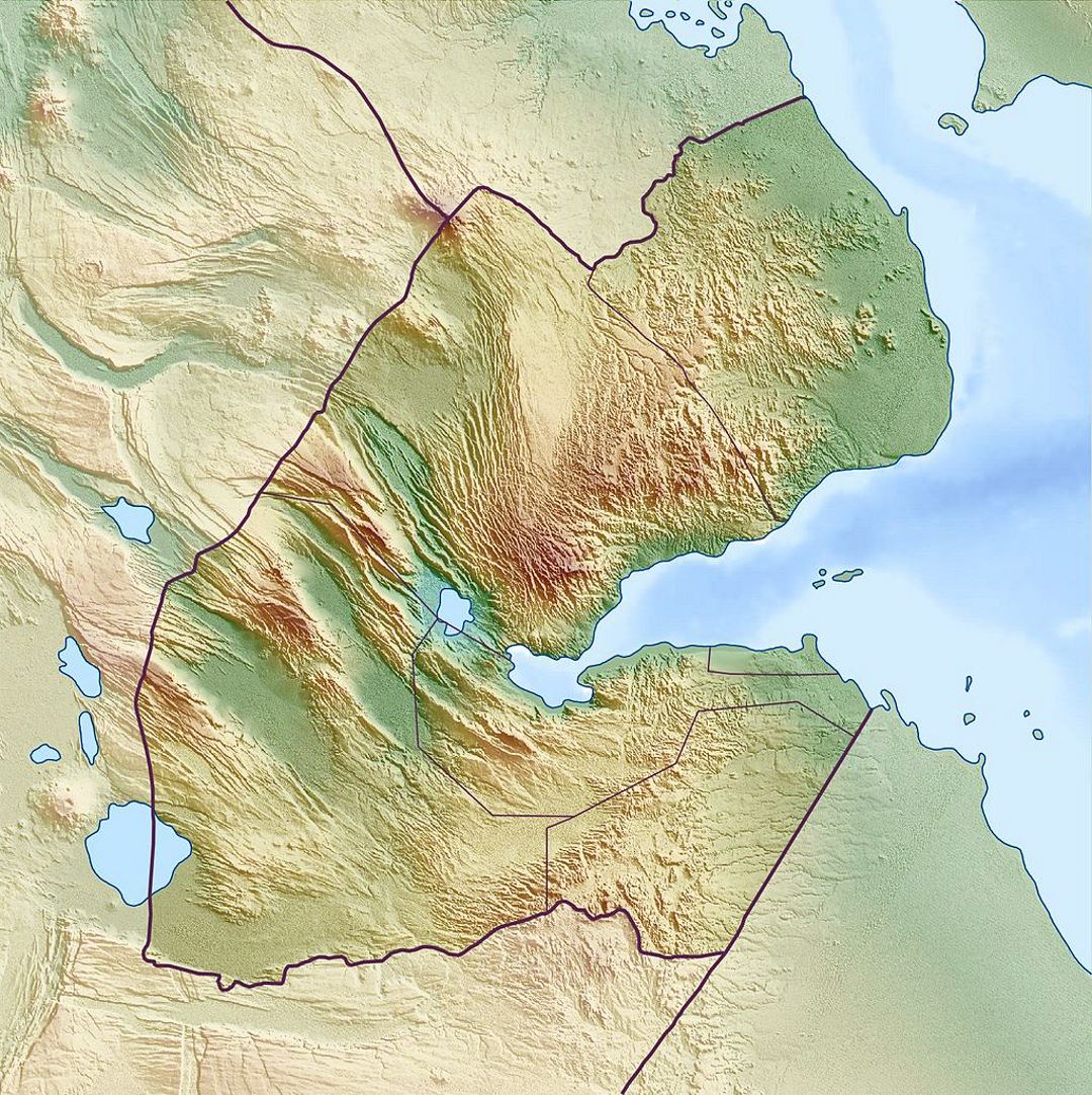 Detailed relief map of Djibouti