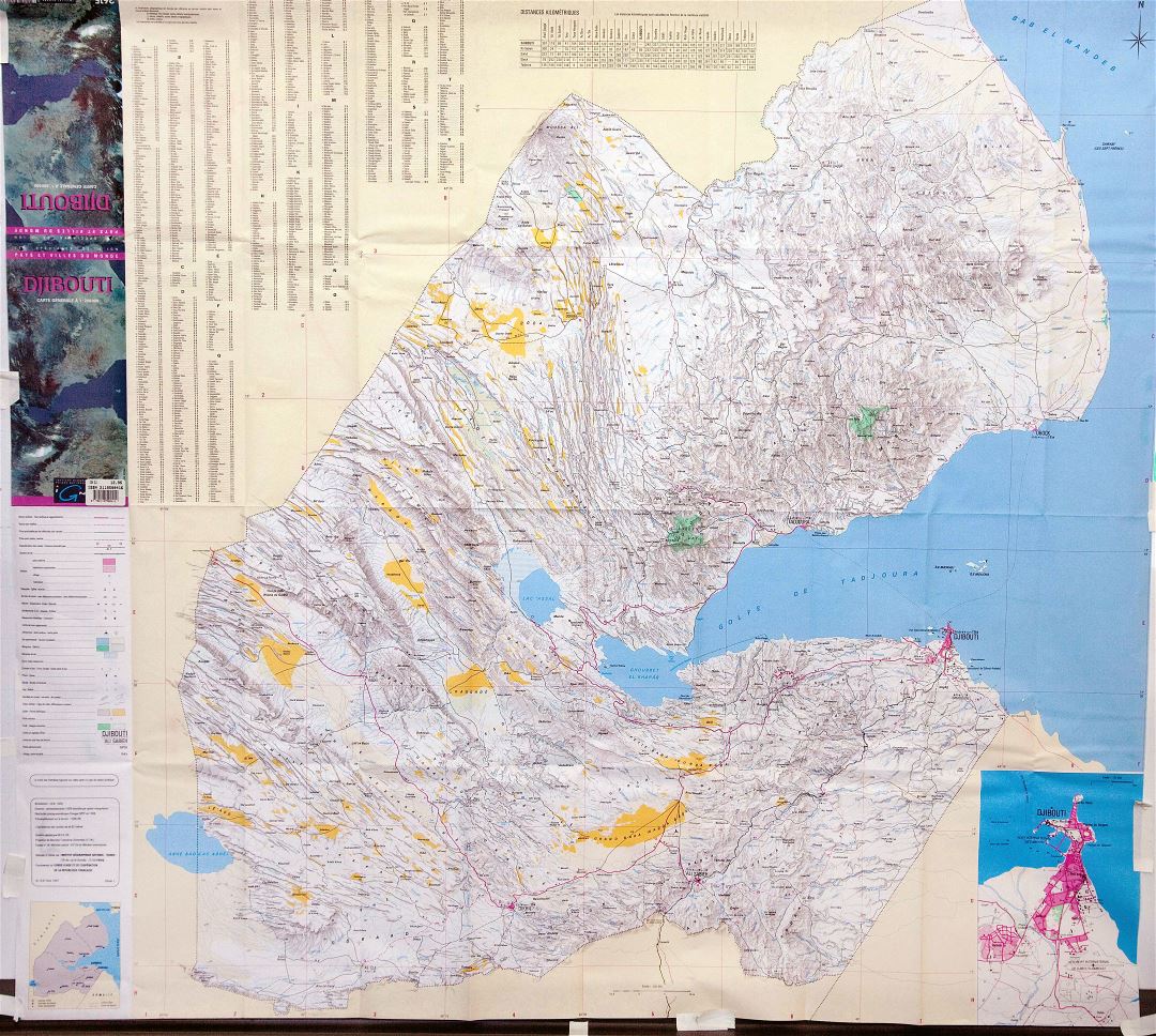 Large detailed map of Djibouti with relief and other marks