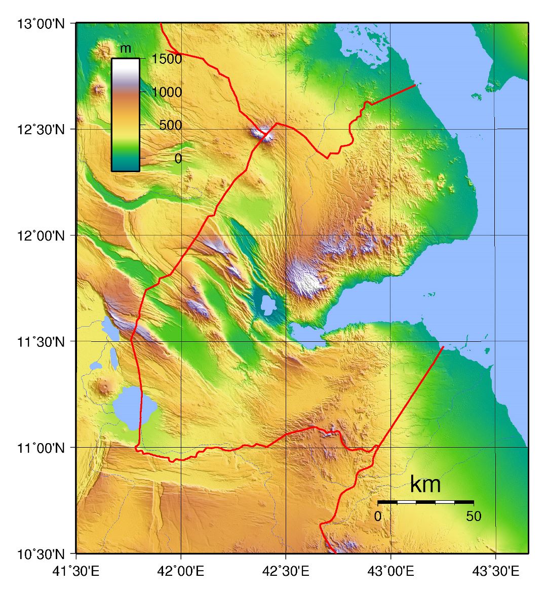 Large physical map of Djibouti