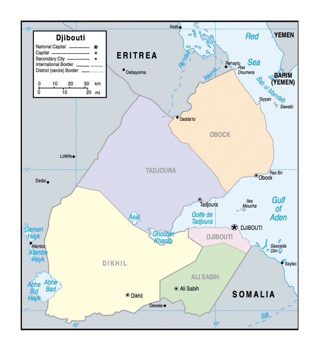 Political and administrative map of Djibouti with major cities - 2002