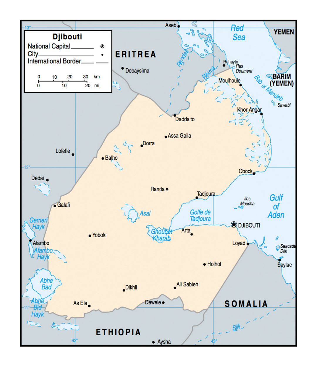 Political map of Djibouti with cities - 2002