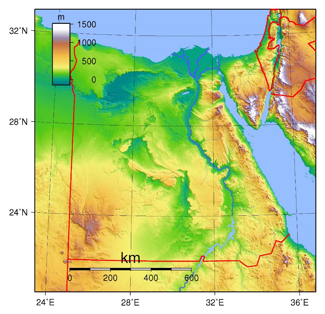 Large physical map of Egypt