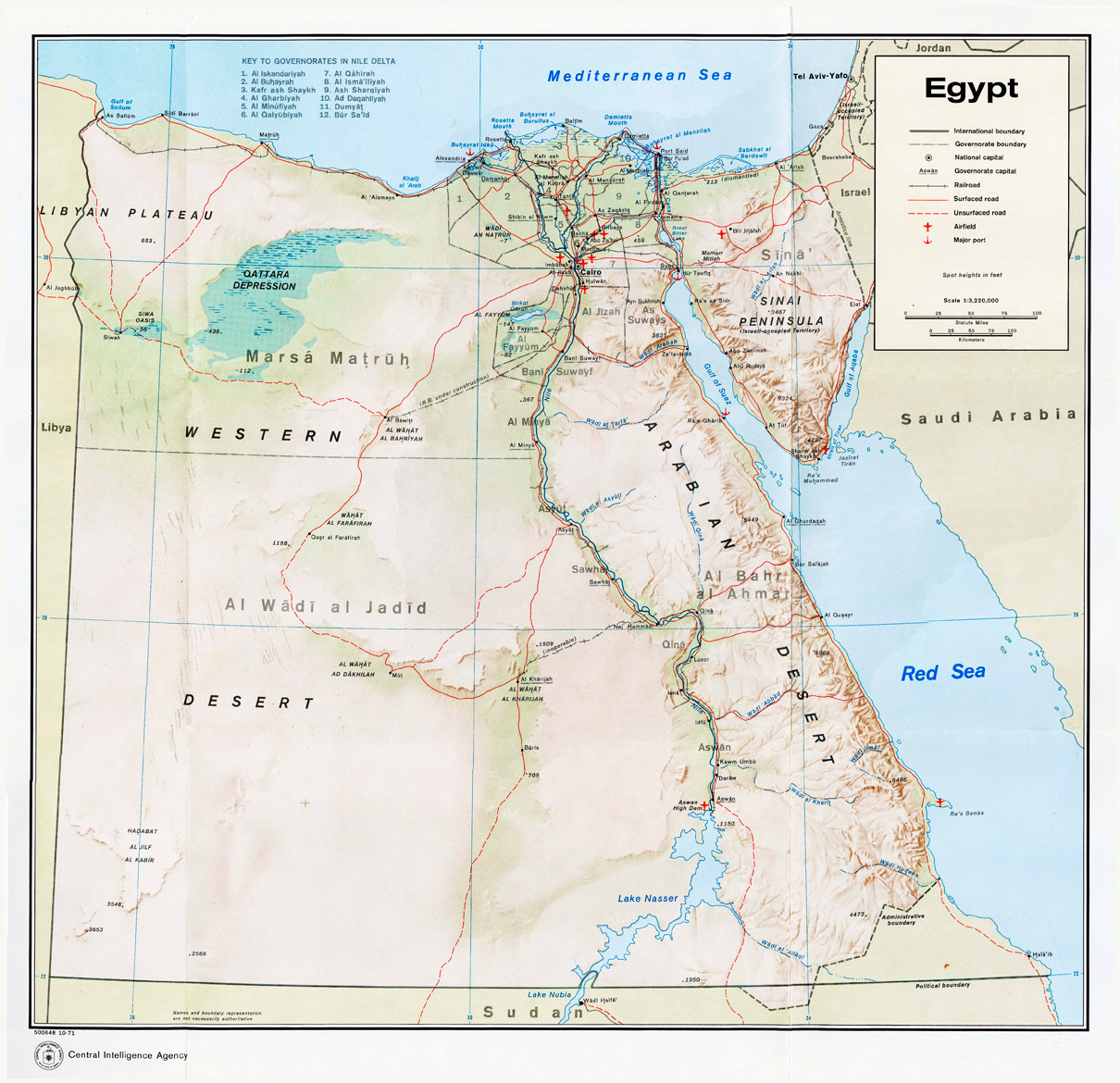 Laminated X Poster Large Scale Political Map Of Egypt With Relief