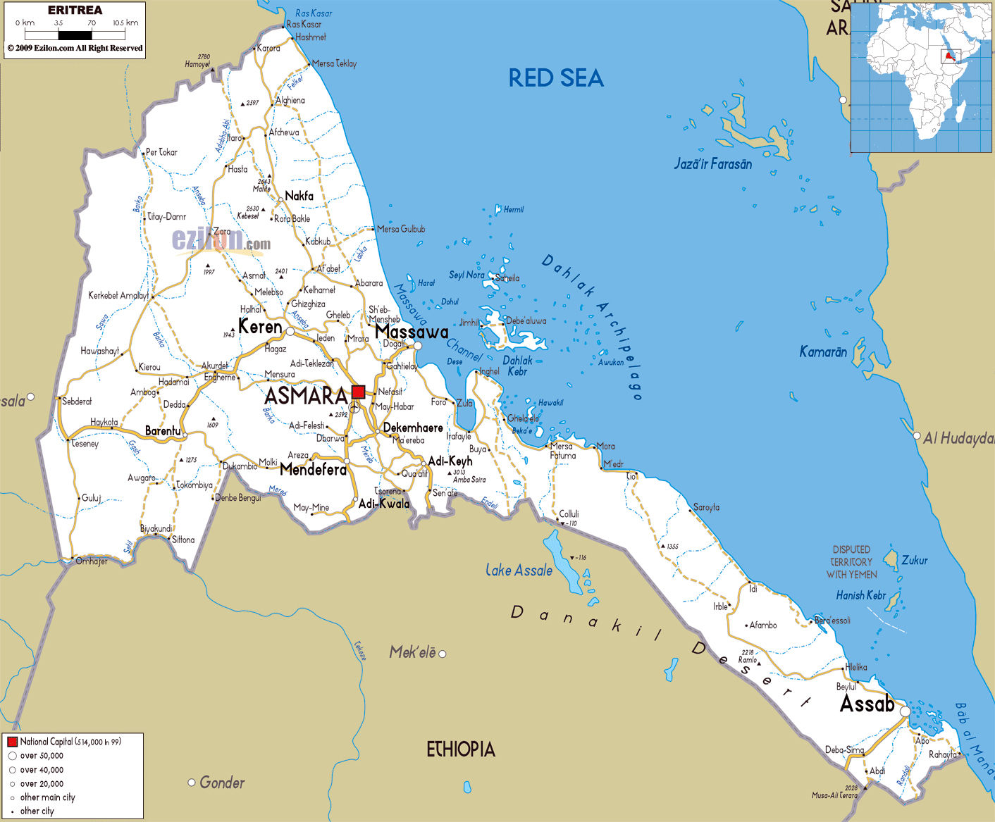 Large road map of Eritrea with cities and airports | Eritrea | Africa | Mapsland | Maps of the World