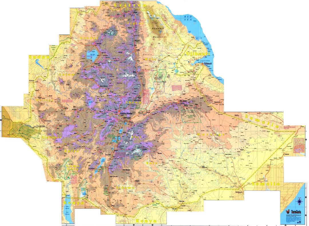 Large detailed elevation map of Ethiopia