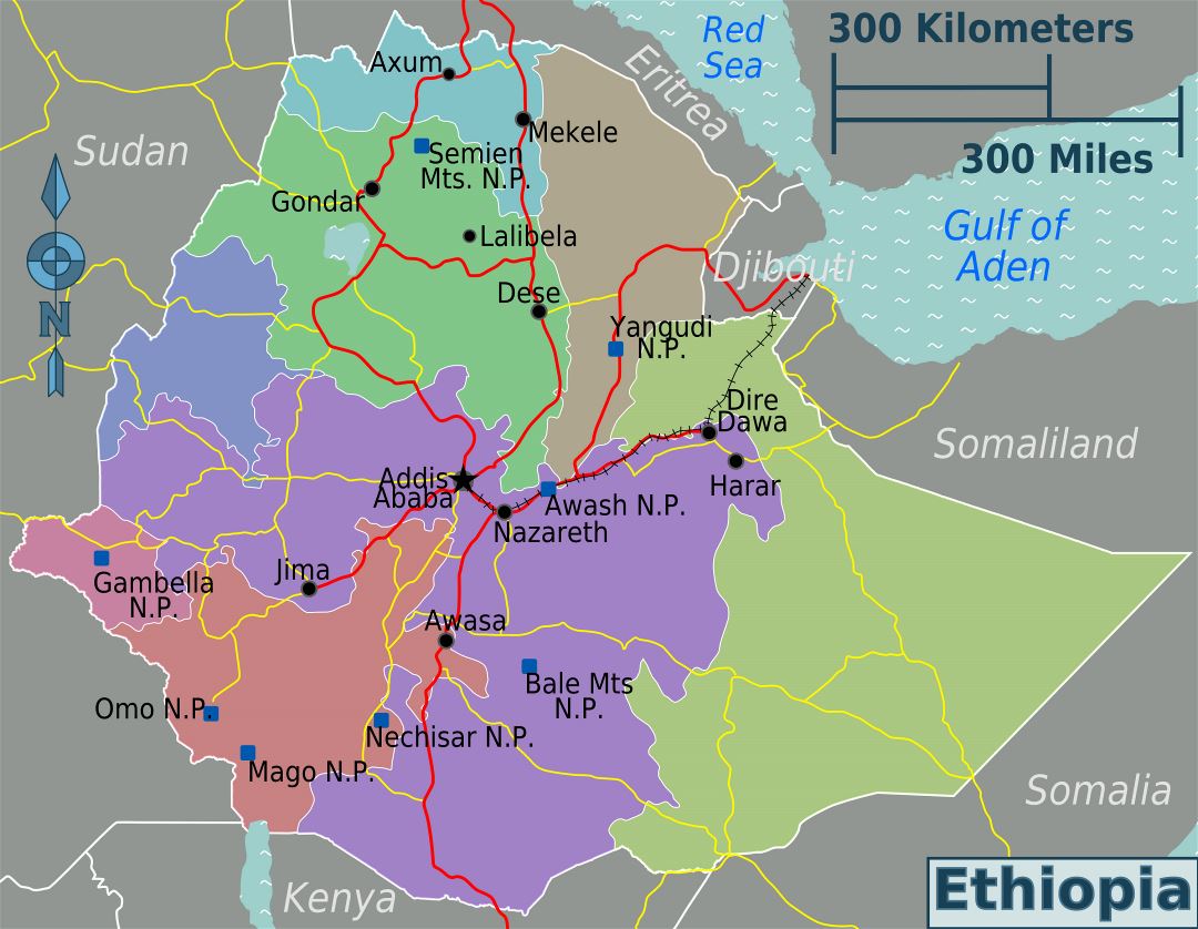 Large regions map of Ethiopia