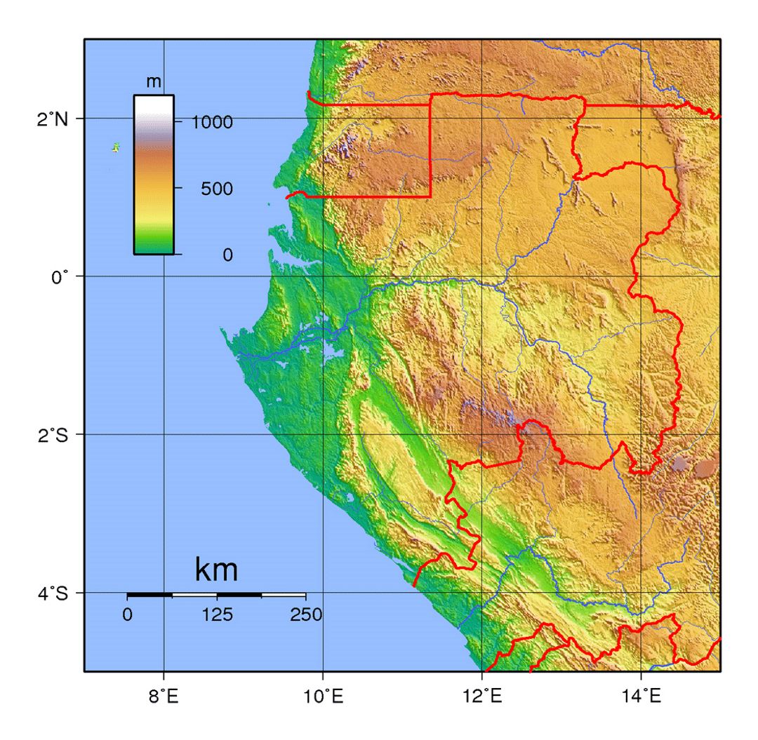 Detailed elevation map of Gabon