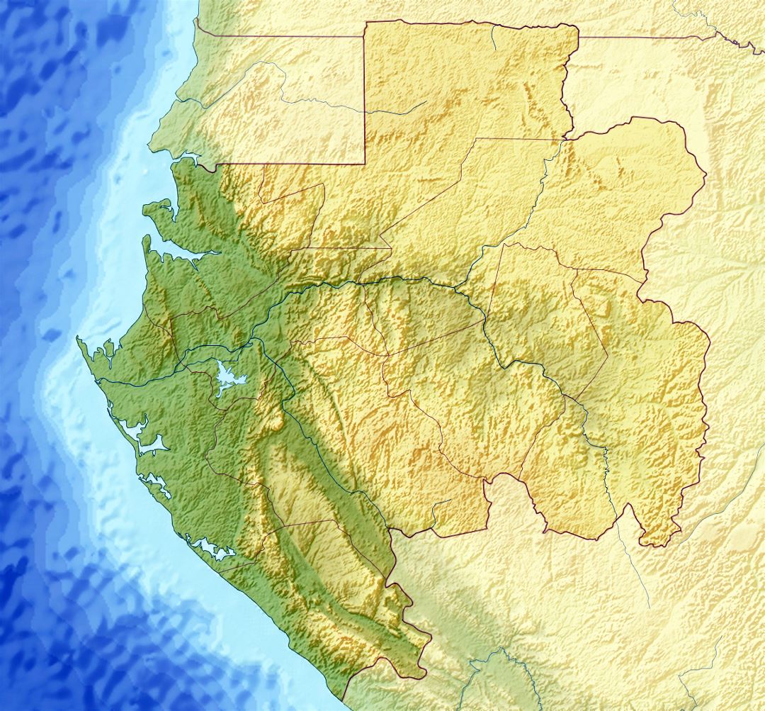 Detailed relief map of Gabon