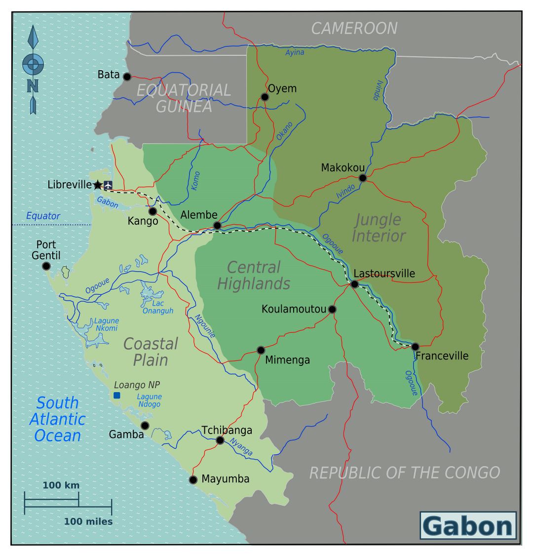 Large regions map of Gabon