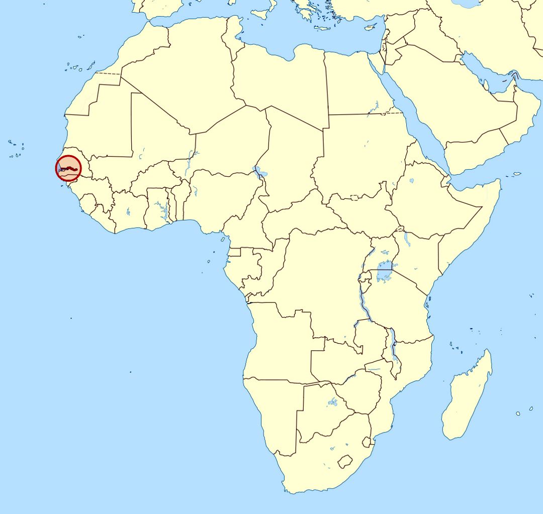 Detailed location map of Gambia in Africa