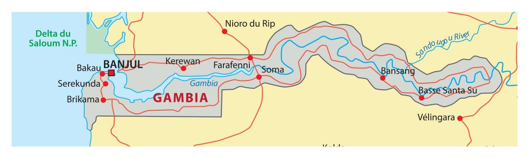 Large detailed map of Gambia