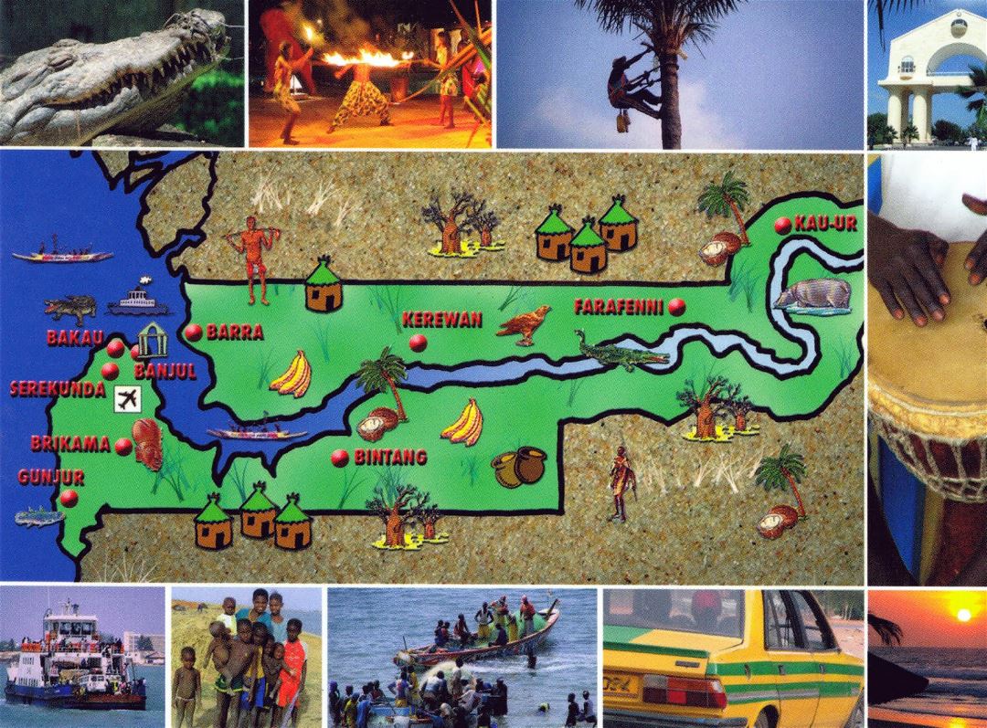 Large tourist illustrated map of Gambia