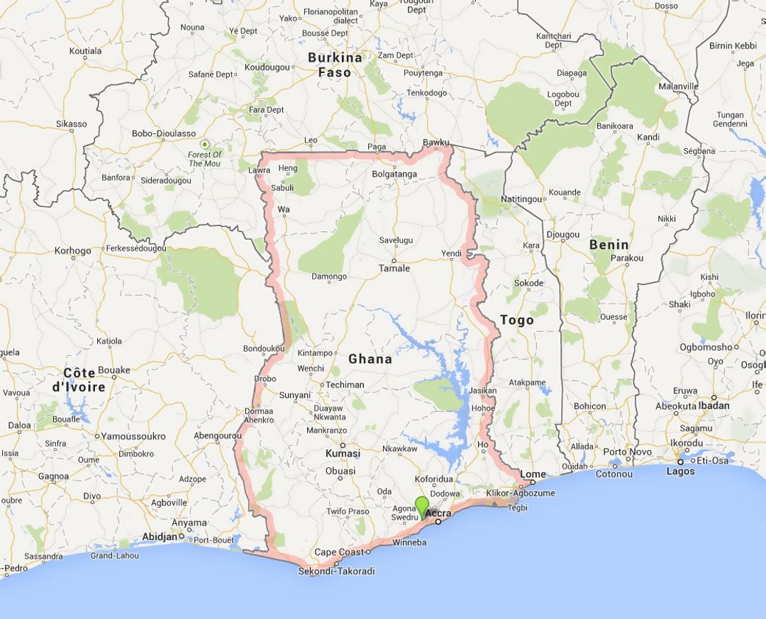 Detailed map of Ghana
