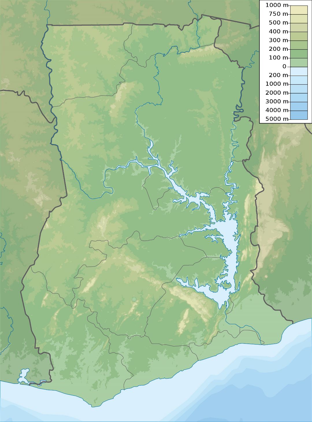 Large physical map of Ghana