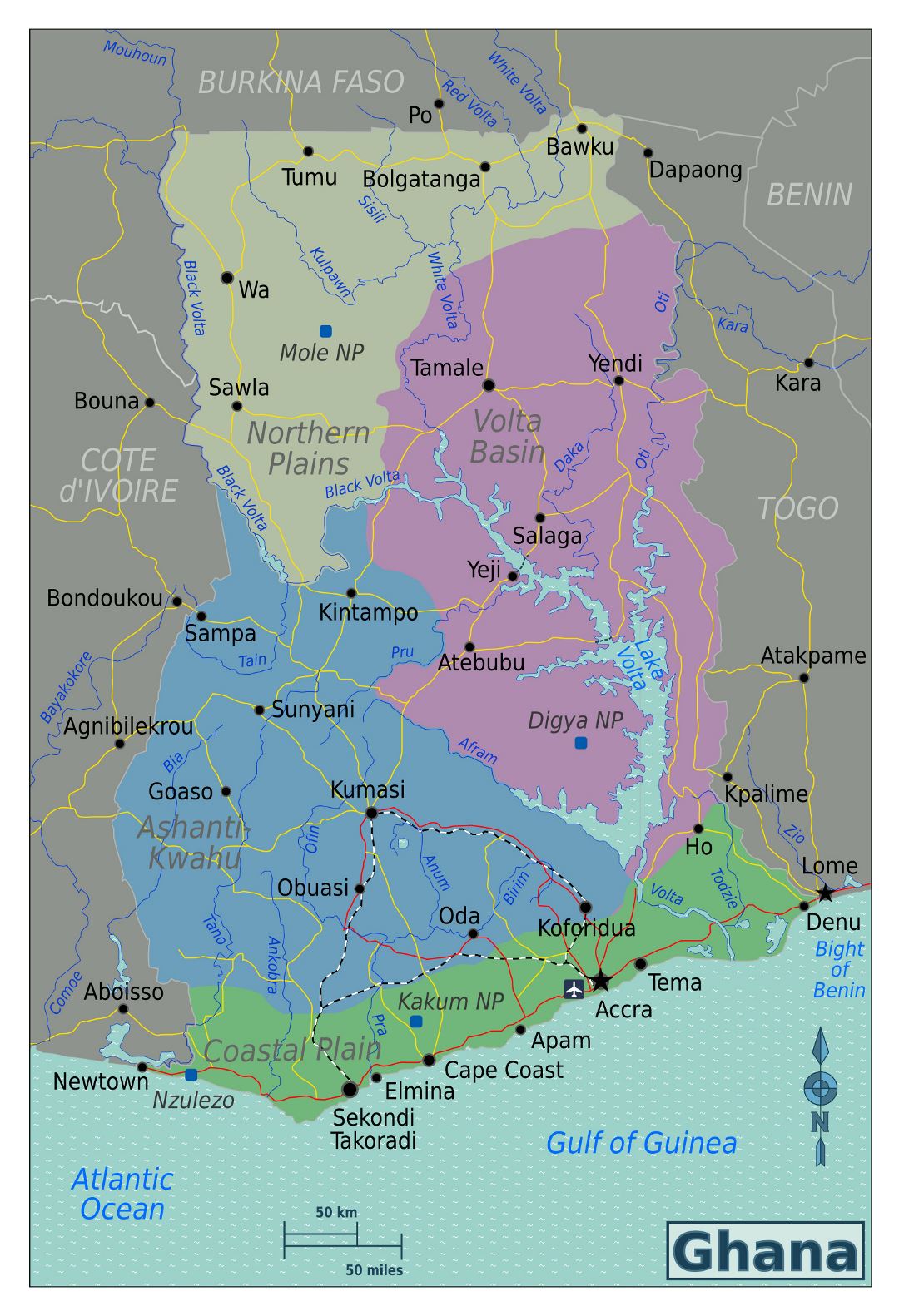 Large regions map of Ghana