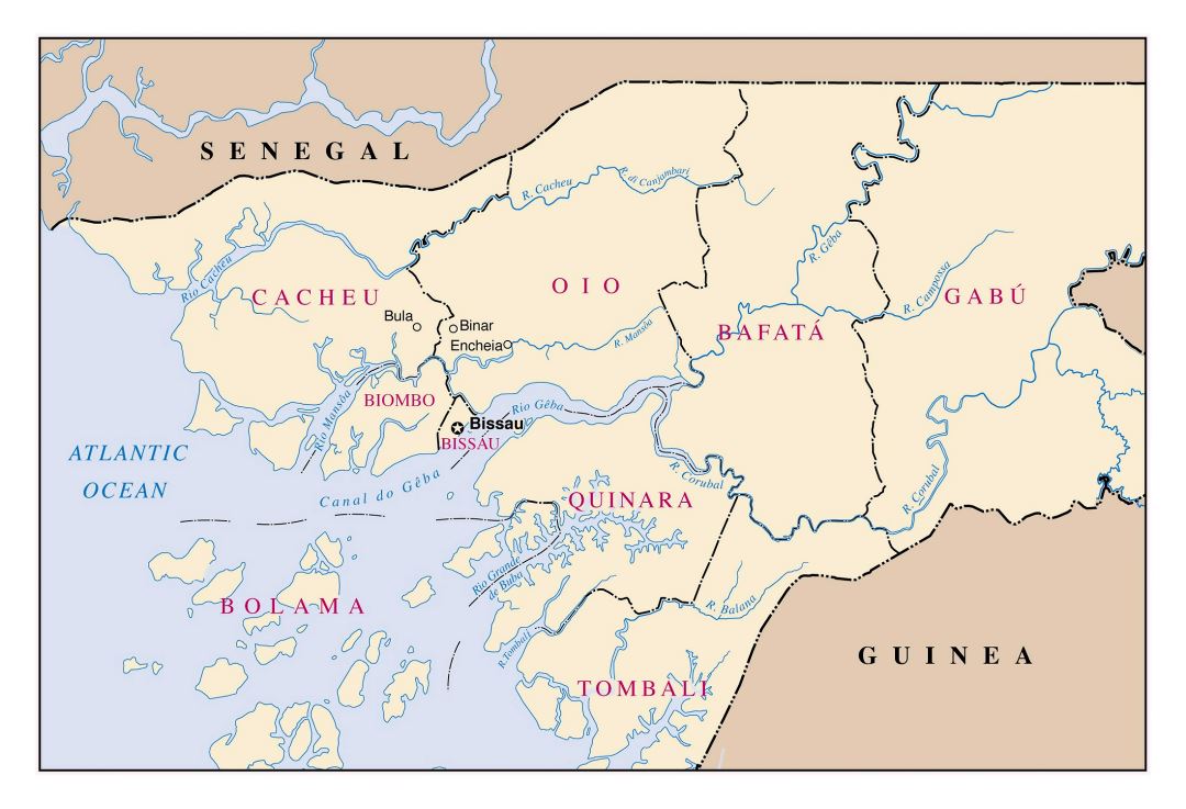 Large administrative map of Guinea-Bissau