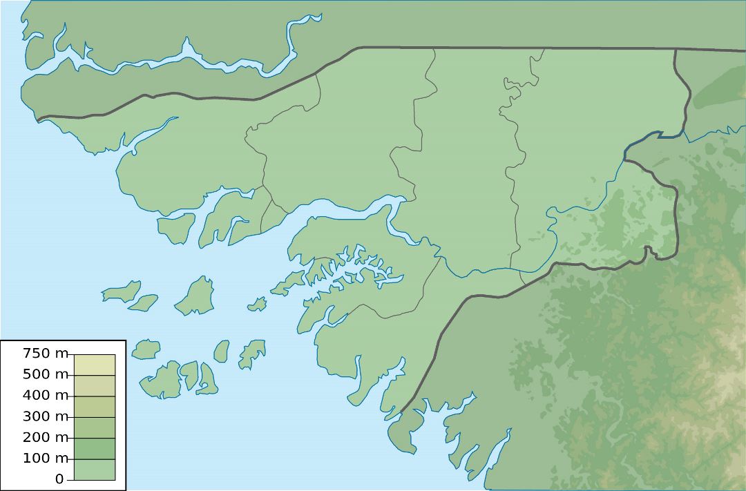 Large physical map of Guinea-Bissau