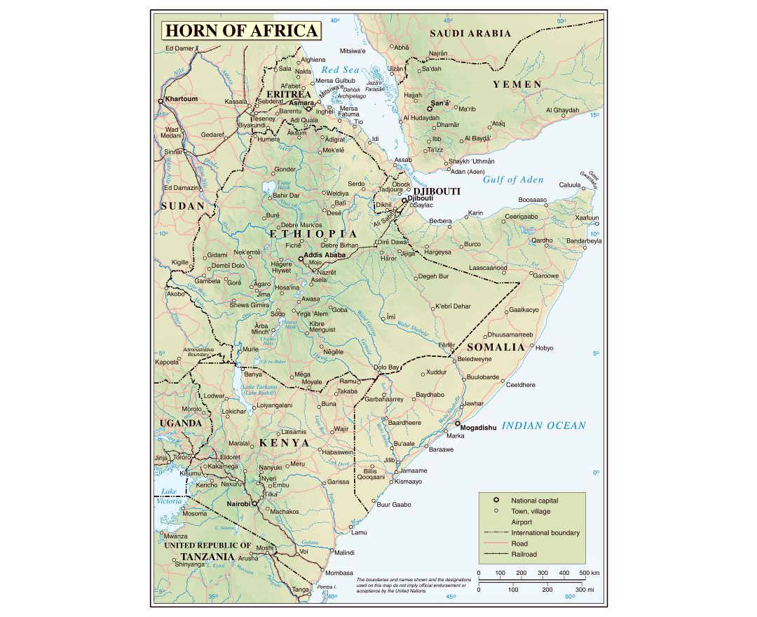 Large Detailed Political Map Of The Horn Of Africa With Relief 1959 Images