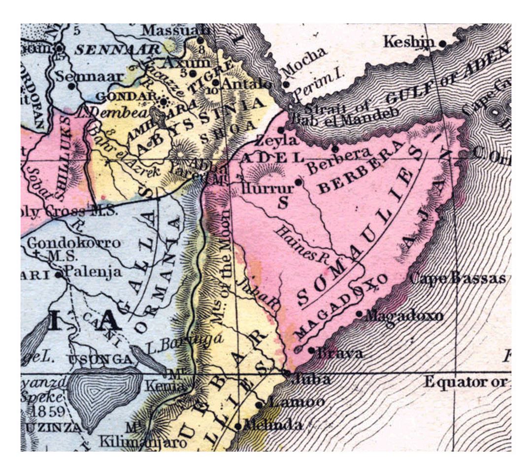 Old political map of Horn of Africa - 1867