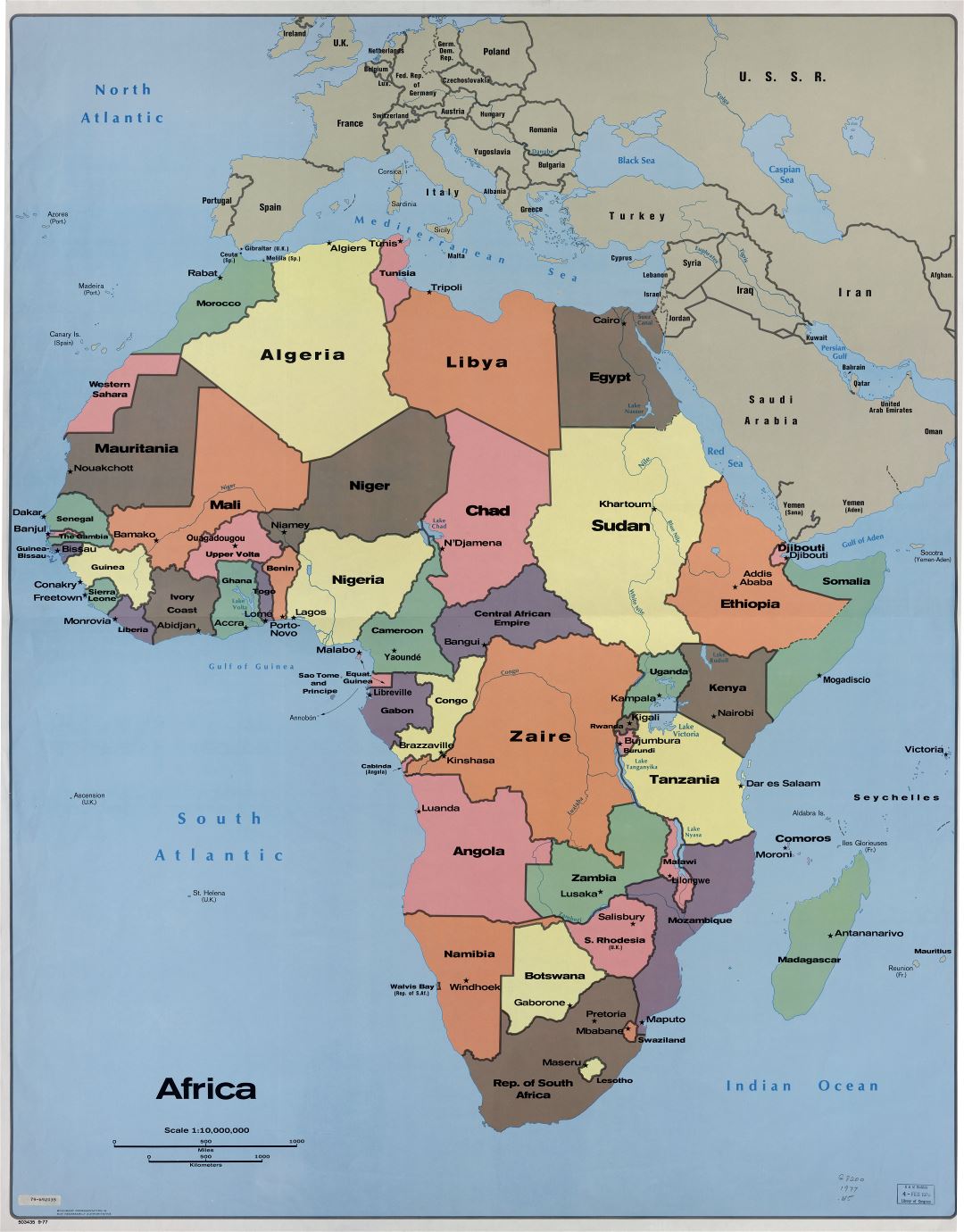 In High Resolution Detailed Political Map Of Africa With The Marks Of Capital Cities And Names Of States 1977 Small 