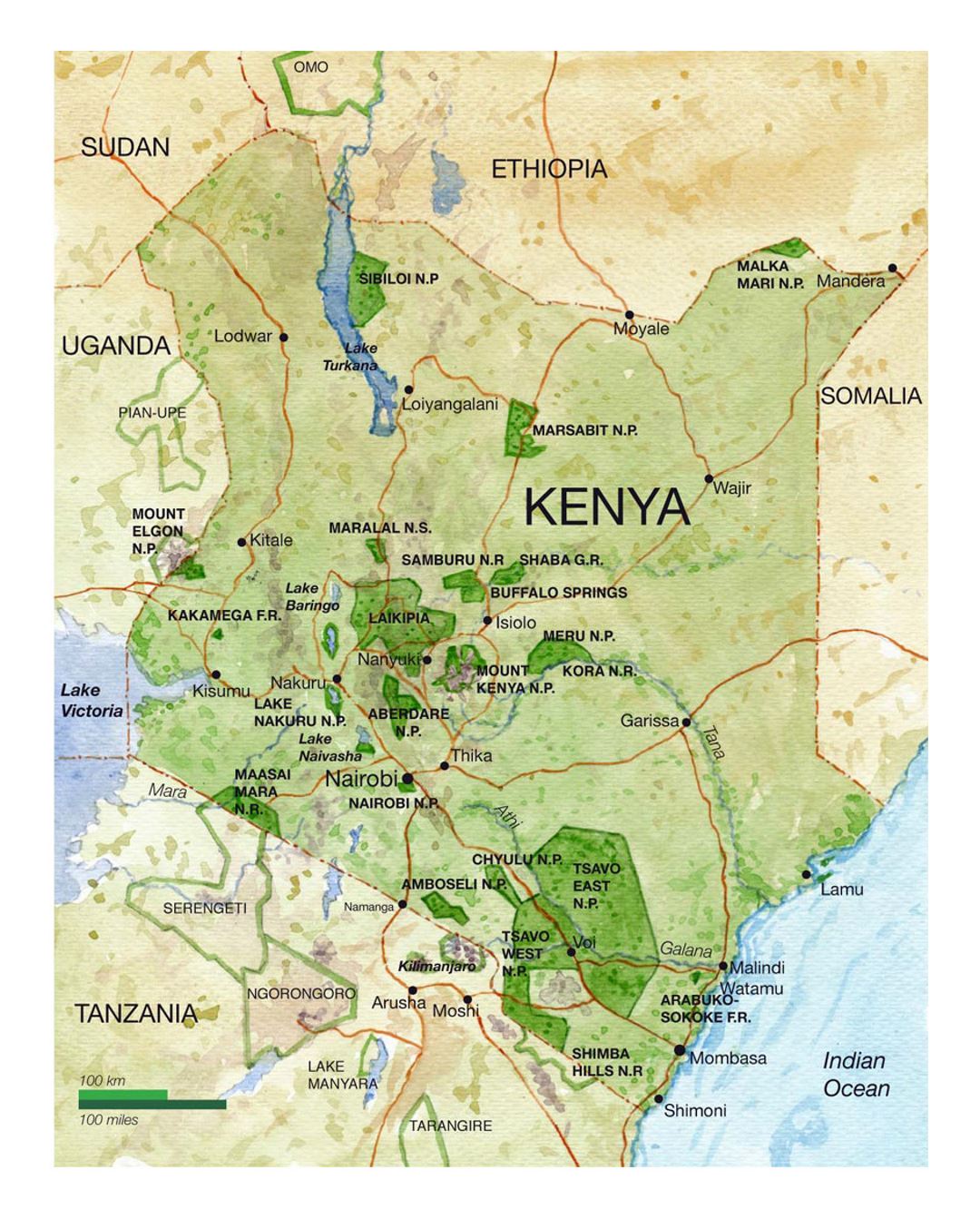 Detailed National Parks Map Of Kenya Small 