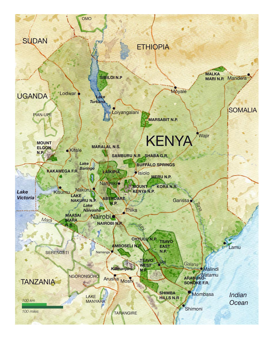 Detailed national parks map of Kenya | Kenya | Africa | Mapsland | Maps ...