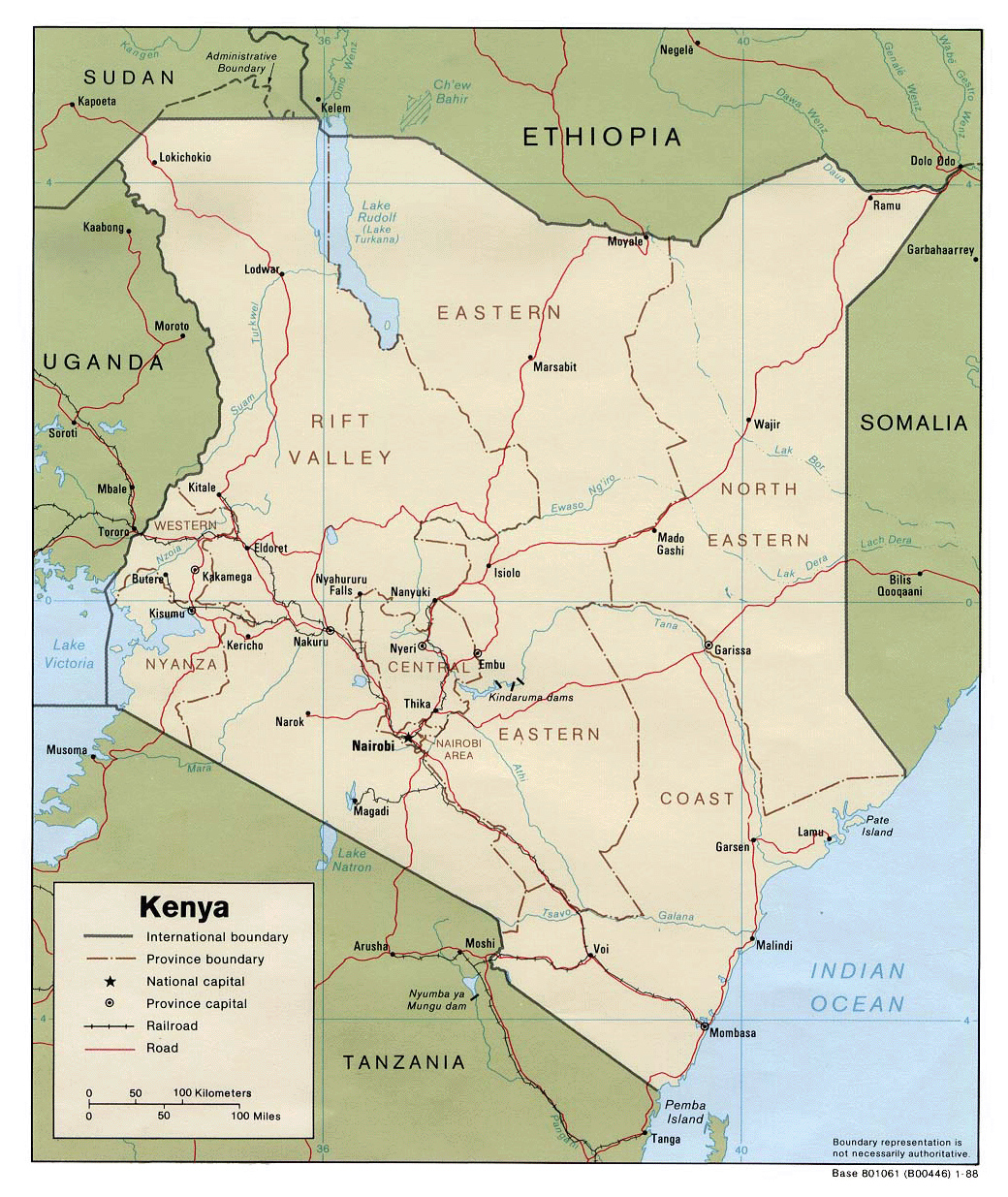 Detailed Political And Administrative Map Of Kenya With Roads Railroads And Major Cities 1988 