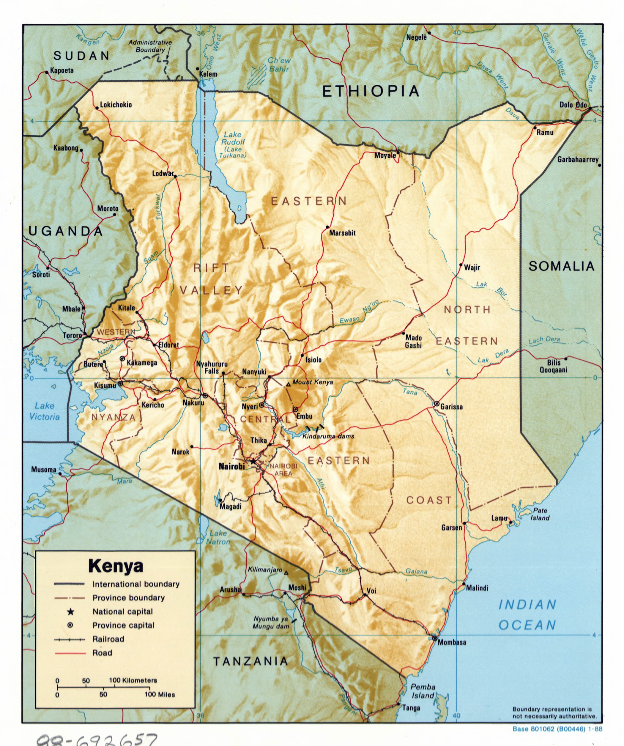 Large Detailed Political And Administrative Map Of Kenya With Relief