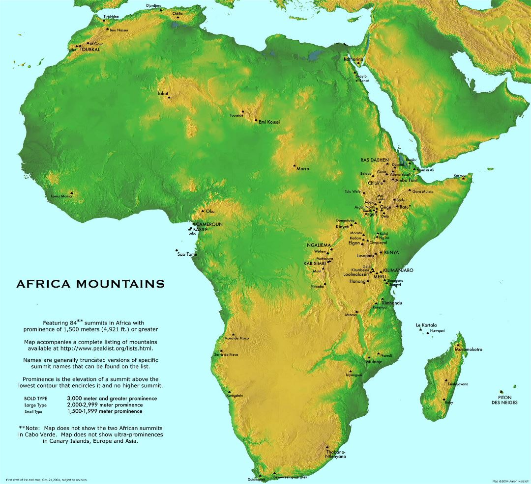 Large detailed Africa mountains map
