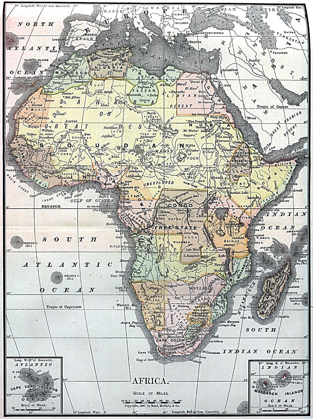 Large detailed old political map of Africa