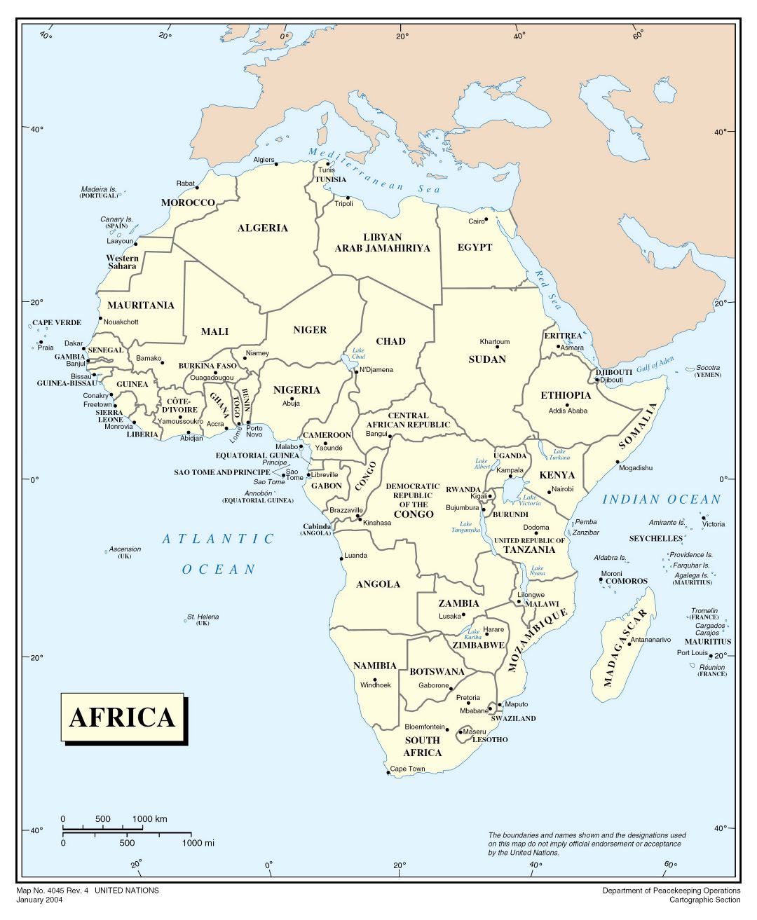 Large detailed political map of Africa