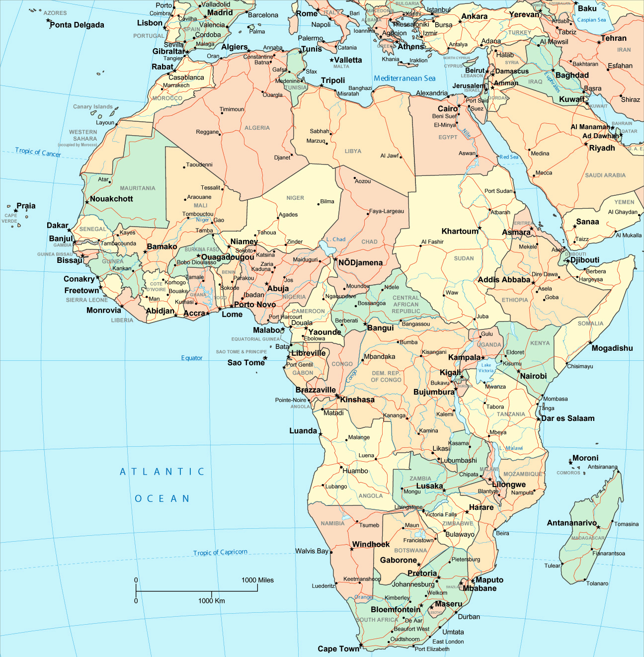 Large Detailed Political Map Of Africa With Major Roads Capitals And 