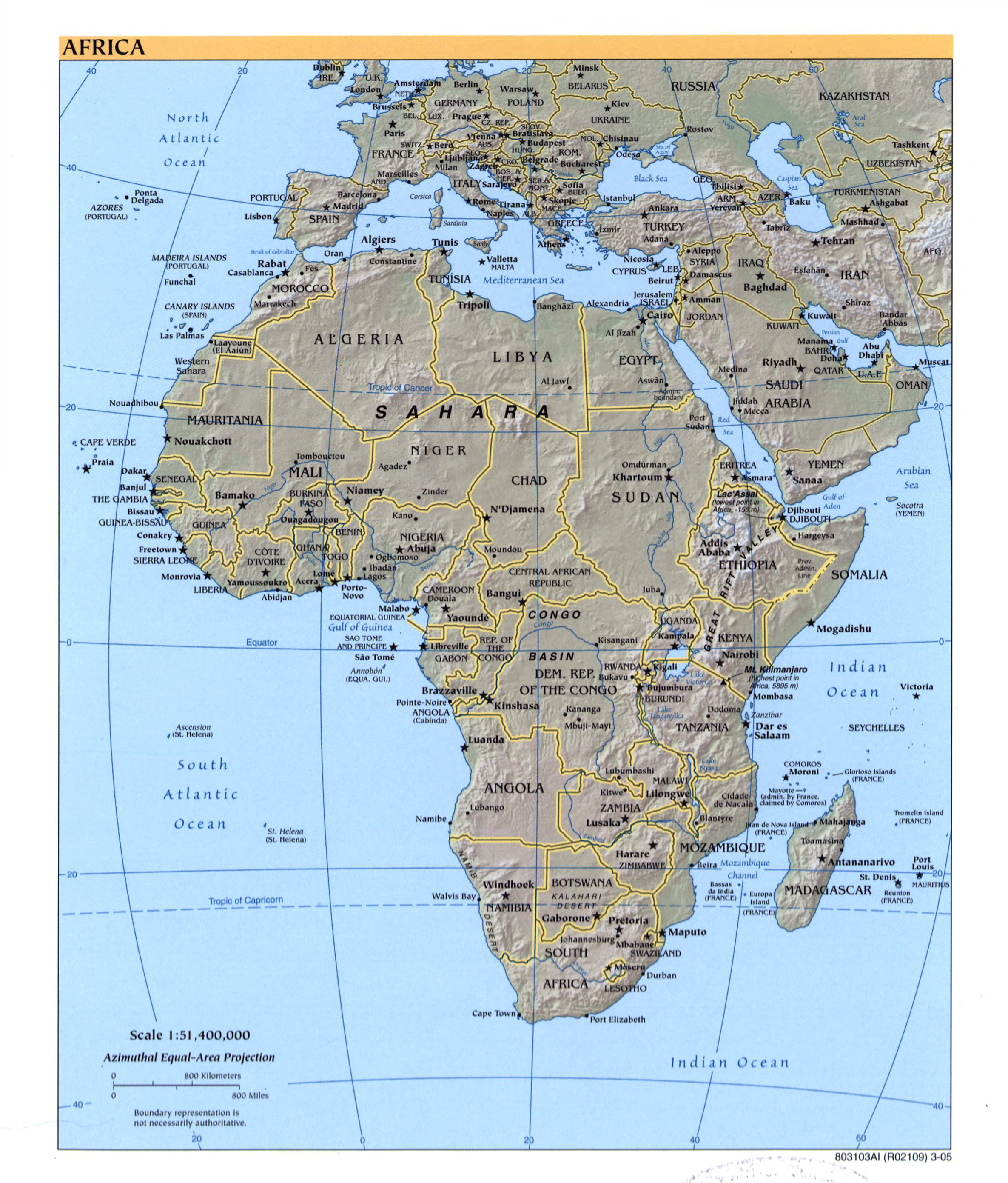 Map Of Africa With Names Large detailed political map of Africa with relief, marks of 
